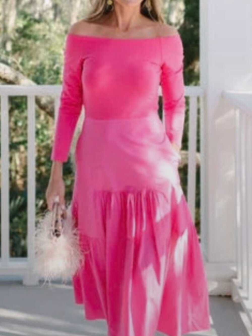 Tuckernuck x Cameran Eubanks Wimberly Off Shoulder Midi Dress Coral Pink Mixed M